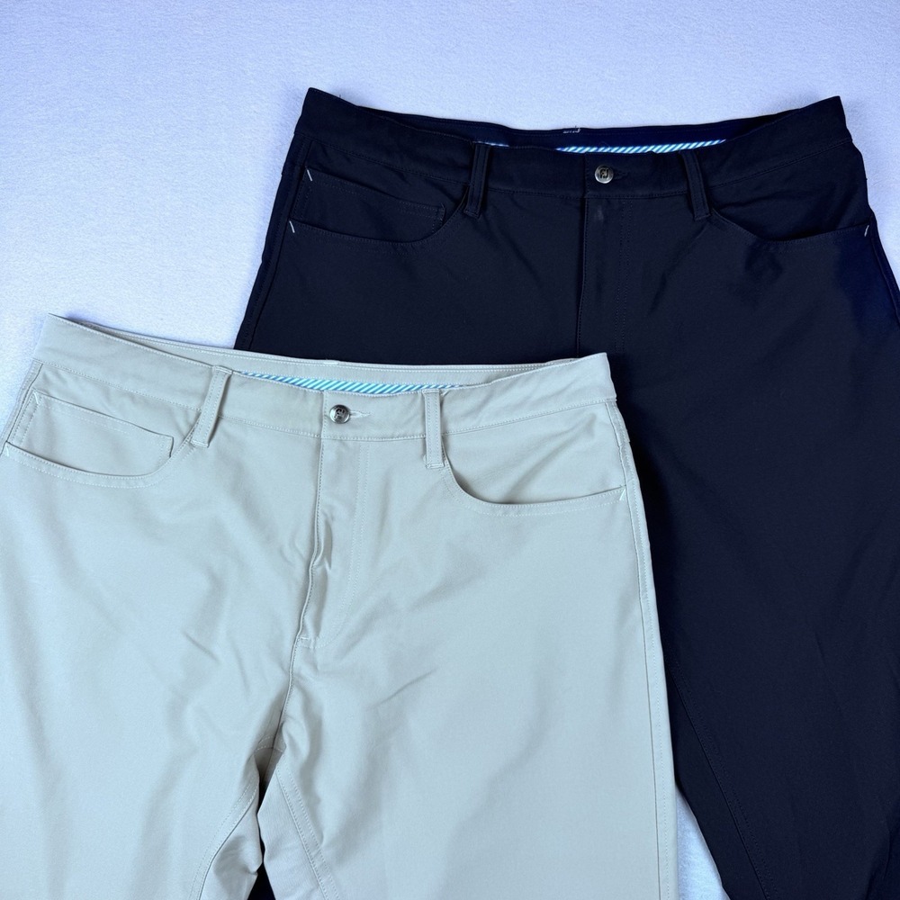 FootJoy Athletic Fit Chino Pants Lot 2 35x30 Black Tan Golf Performance 5-Pocket